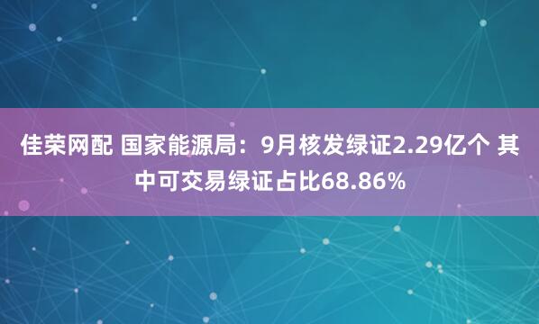 佳荣网配 国家能源局：9月核发绿证2.29亿个 其中可交易绿证占比68.86%