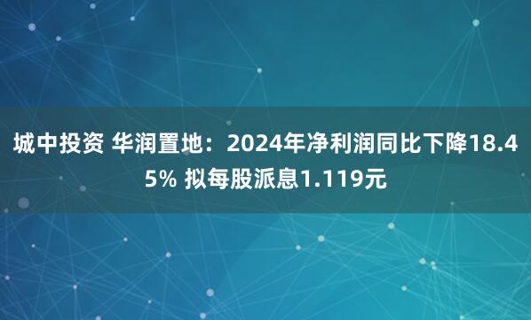 城中投资 华润置地：2024年净利润同比下降18.45% 拟每股派息1.119元