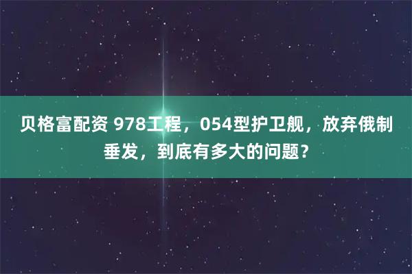 贝格富配资 978工程，054型护卫舰，放弃俄制垂发，到底有多大的问题？